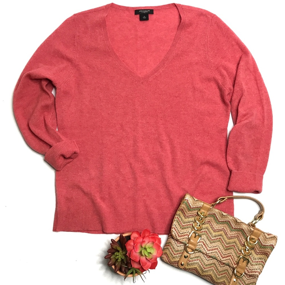 Ann Taylor Coral V-Neck Sweater